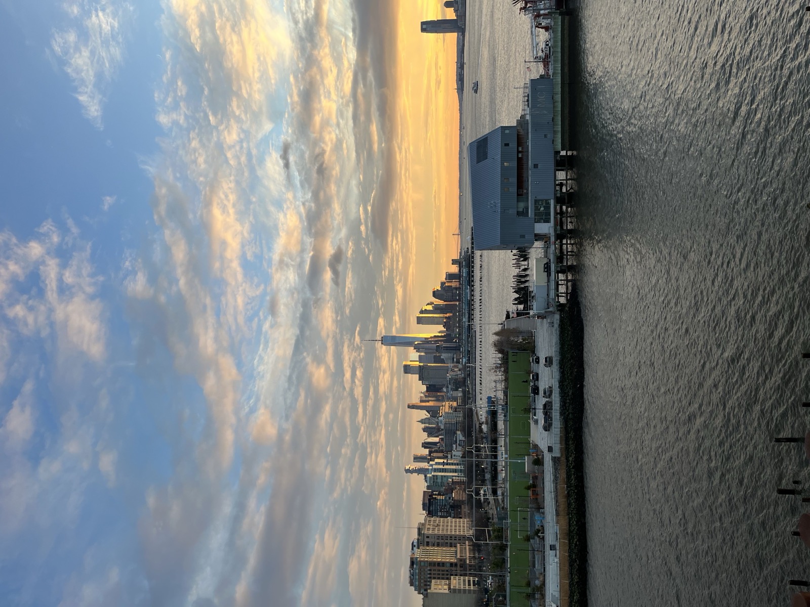City skyline at sunset